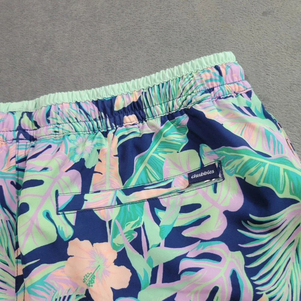 Chubbies Mens Tropical Floral Palm Swim Trunks Navy Mint 5.5 Inseam XL SS24SW022